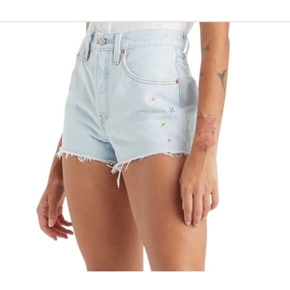 Levi's 501 Denim Shorts Womens 29 High Rise Embroidered Button Fly Festival NWT - Picture 1 of 12